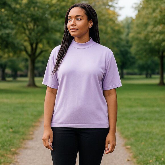 Sag Harbor 3X Lavender Acrylic Short Sleeve Mock Neck Pullover Sweater Minimalis - Picture 1 of 7